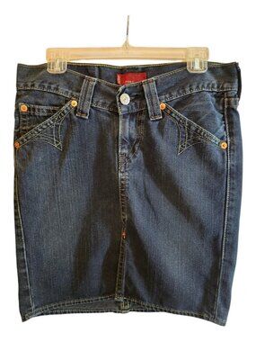 Cotton denim western skirt Levi's Type 1 dark wash medium front slit cowgirl